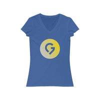 Grace Chapel Women's Short Sleeve V-Neck Tee | Yellow & Gray Logo