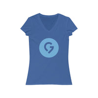 Grace Chapel Women's Short Sleeve V-Neck Tee | Blue Logo