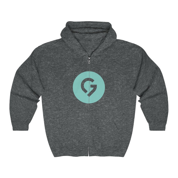 Grace Chapel Full Zip Hooded Sweatshirt | Pearl Aqua Logo